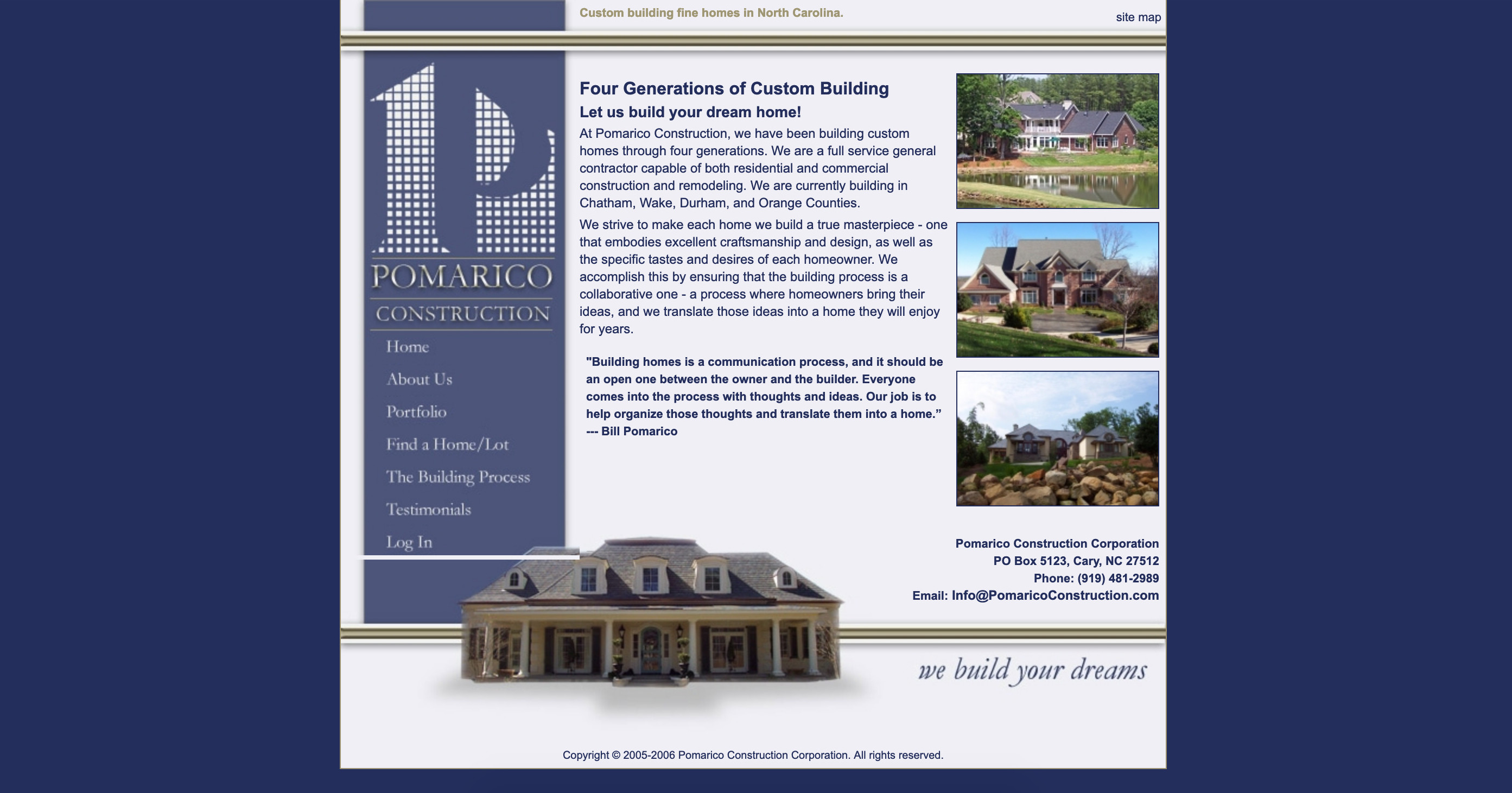 Screenshot of Pomarico Construction's original homepage design